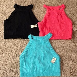 NWT Aerie Set of Three Ribbed Halter Crop Tops Size M